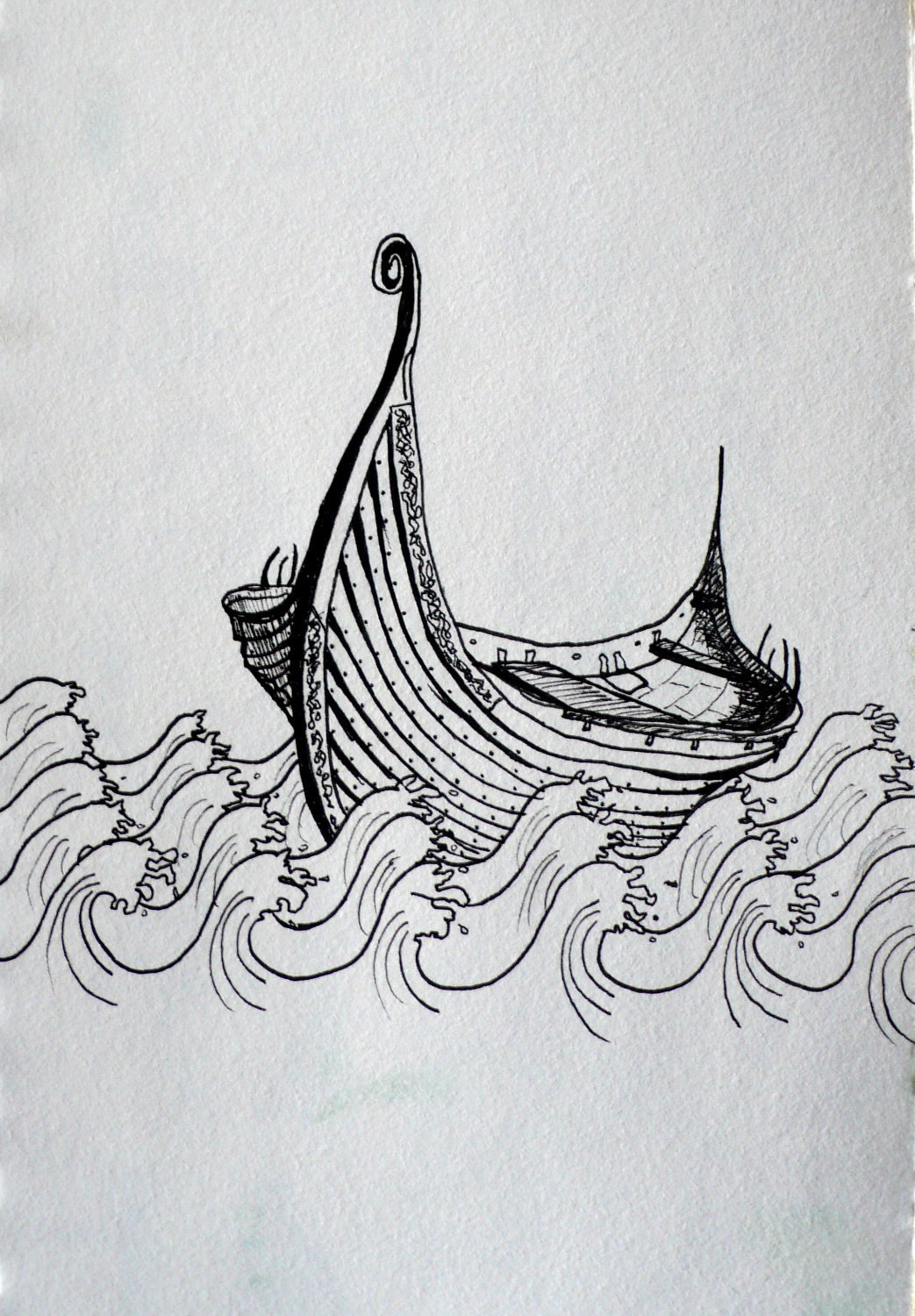 Boat ship art print - Viking boat illustration - " Drifting across the seas " - 11x14