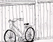 Bike illustration art print - 8x10 -  "My trusty wheels"  - black and white