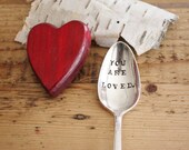 You Are Loved -Hand Stamped Spoon - Vintage Gift - Red Love - forsuchatimedesigns
