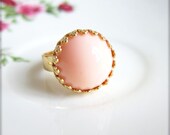 Peach Ring Peach Gold Ring 18K Gold Plated Ring Button Style Ring Bezel Antique Lace Filigree Gold Ring - Bedazzling Carrie