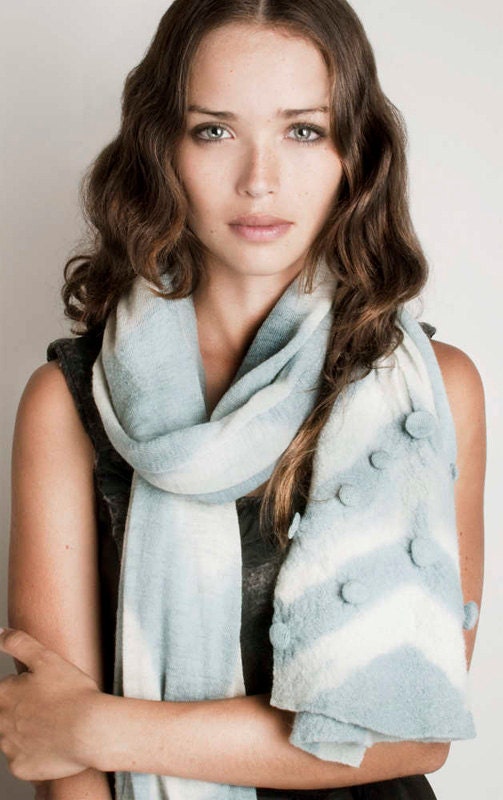 Blue stripe Scarf - Lightweight chevron knitted Pastel Fashion - Handmade Texture Bubbles - Evening & Prom wrap by Texturable