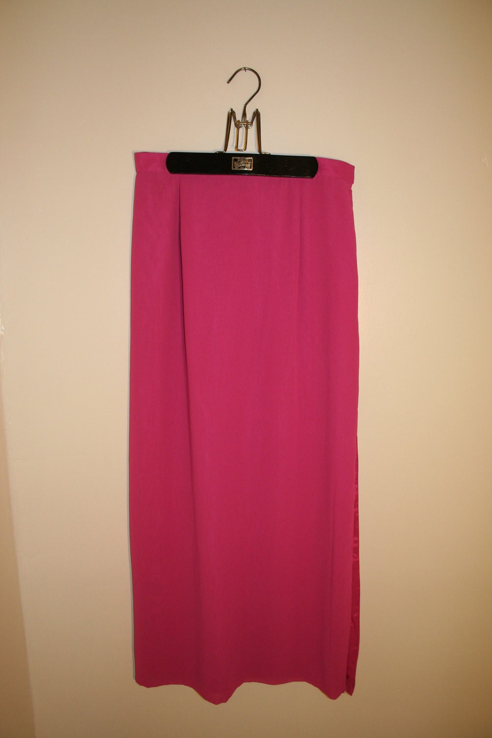 1980s Fuchsia Pink Maxi Skirt with Slit