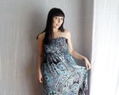 Blue strapless floor length dress - boho dress womens dress