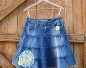 Boho denim skirt, cowgirl denim skirt, Tattered denim, shabby chic skirt upcycled skirt S Ready to ship