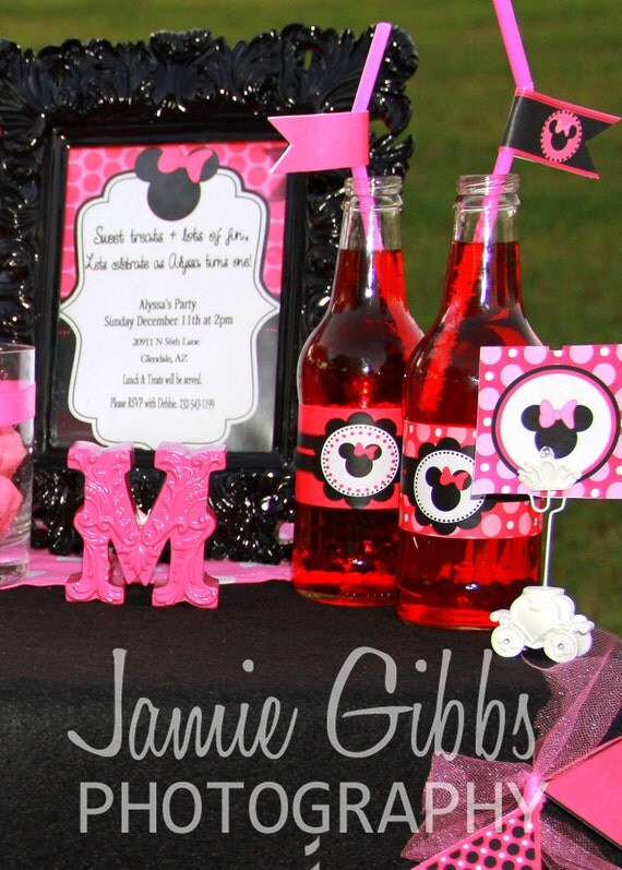 Minnie Mouse Inspired Party Printables "MINNIE" BOTTLE LABELS - Girls Birthday Party - Pink - Krown Kreations Il_570xn