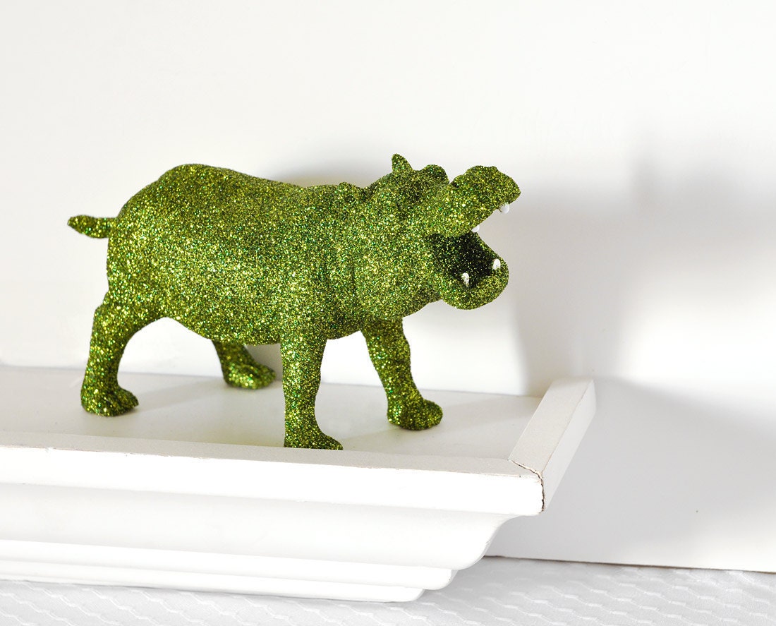 Safari Boy Nursery Decoration Hippopotamus in Jungle Green Glitter for Baby Shower Table Settings Birthday Party or Home Decor