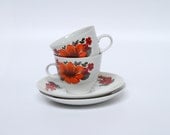 Vintage cups and saucers from Colditz - Shabby chic cups with orange flowers