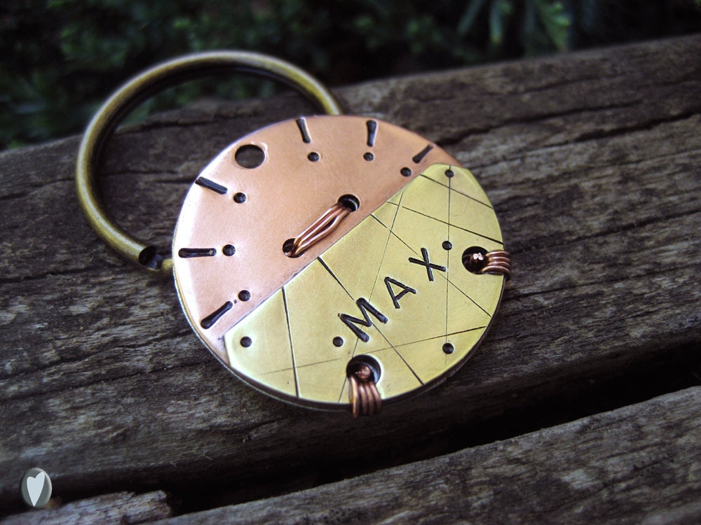 Personalized Pet ID Tag - Copper and Brass - Wire Wrap - Aluminum Backer