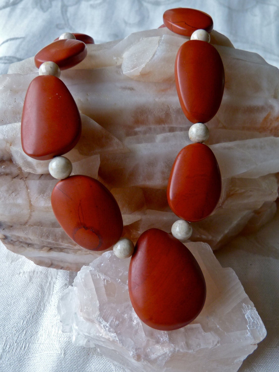 Earthy Matte Red Jasper, Natural River Stone Beads -  Bold Large Stone Unique Necklace