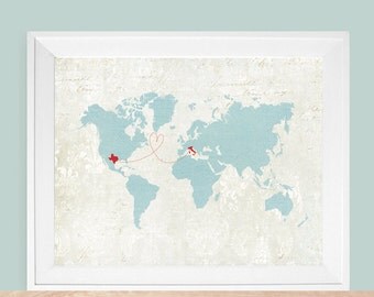 World Map Customized Love Theme  -  8x10  Silhouette Art Print  ( as featured on Disneybaby )