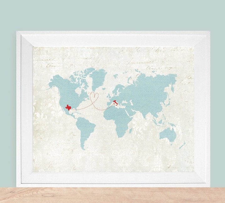 World Map Customized Love Theme - 8x10 Silhouette Art Print ( as featured on Disneybaby )
