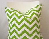 18 inch throw pillow cover, Chevron chartreuse lime green and white. Zigzag pattern, modern print. For indoor use.