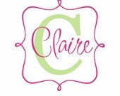 Name and Initial Vinyl Wall Decal Whimsical Border Personalized Monogram Wall Decal Girl Baby Nursery Teen Room Wall Art 22Hx22W FS126