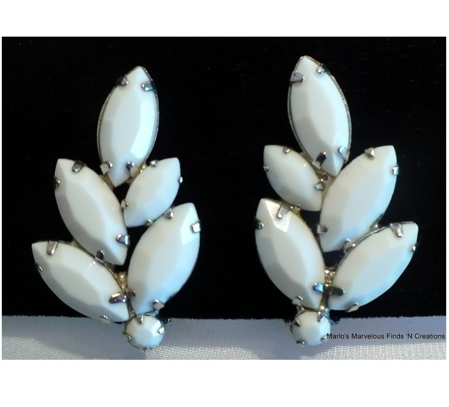 Vintage Milkglass Clip Earrings-Bridal,Ear Hugger Milk Glass