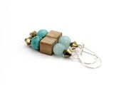 bohemian  turquoise earrings wood amazonite swarovski crystal earrings brown and sky blue earrings