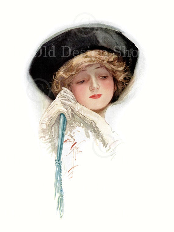 PENSIVE THOUGHTS Harrison Fisher Victorian Lady Image for Cardmaking Altered Art Mixed Media Digital Download