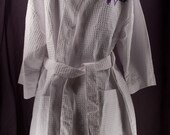 Monogrammed  Waffle Weave Kimono Thigh Length Spa  White Robe Personalized