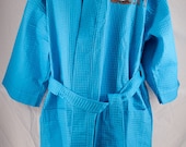 Personalized Waffle Weave Kimono Thigh Length Spa Aqua Robe Monogrammed