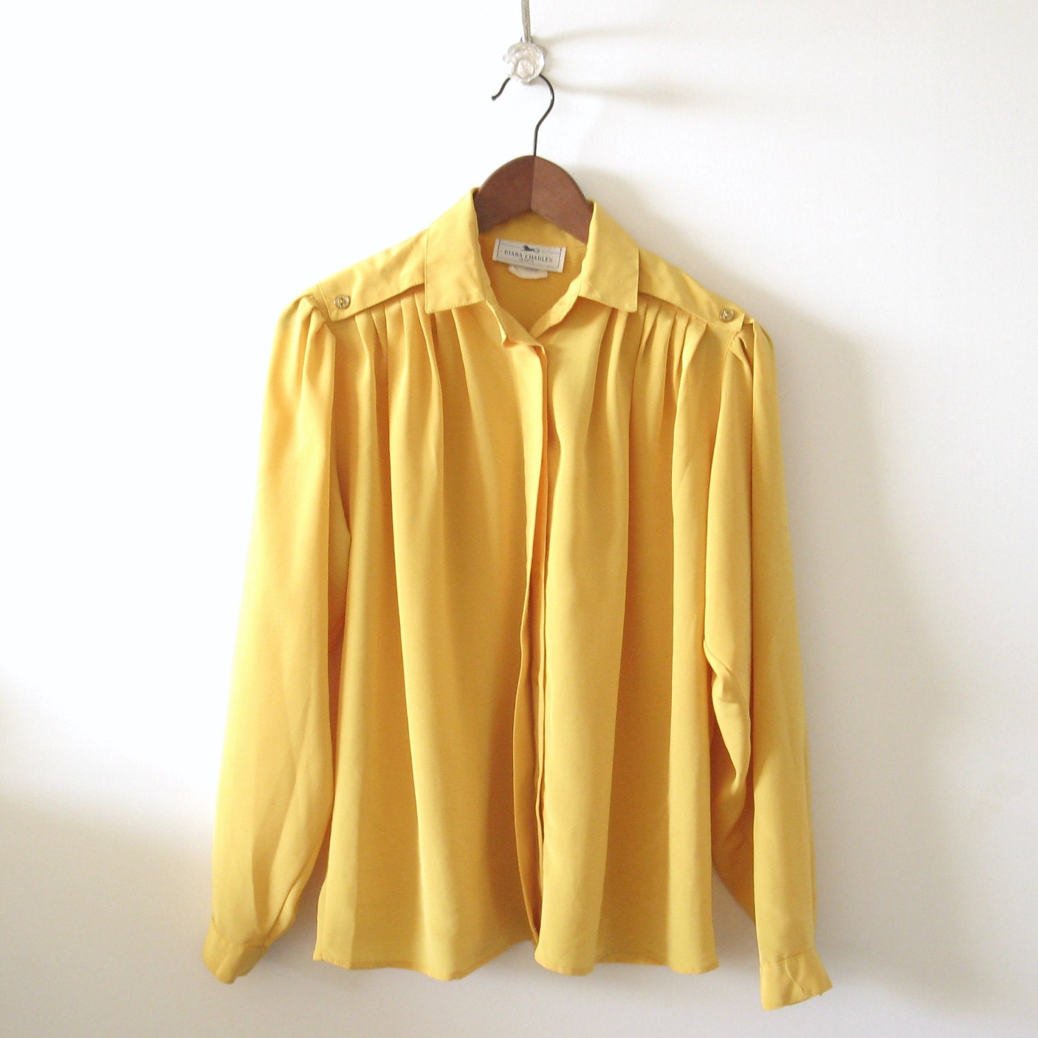 Vintage Flowy Blouse - 1980s Mustard Yellow - Medium Large by Diane Charles - TwoMoxie