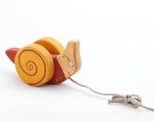 Wooden Toy, eco-friendly kids Red Snail pull toy