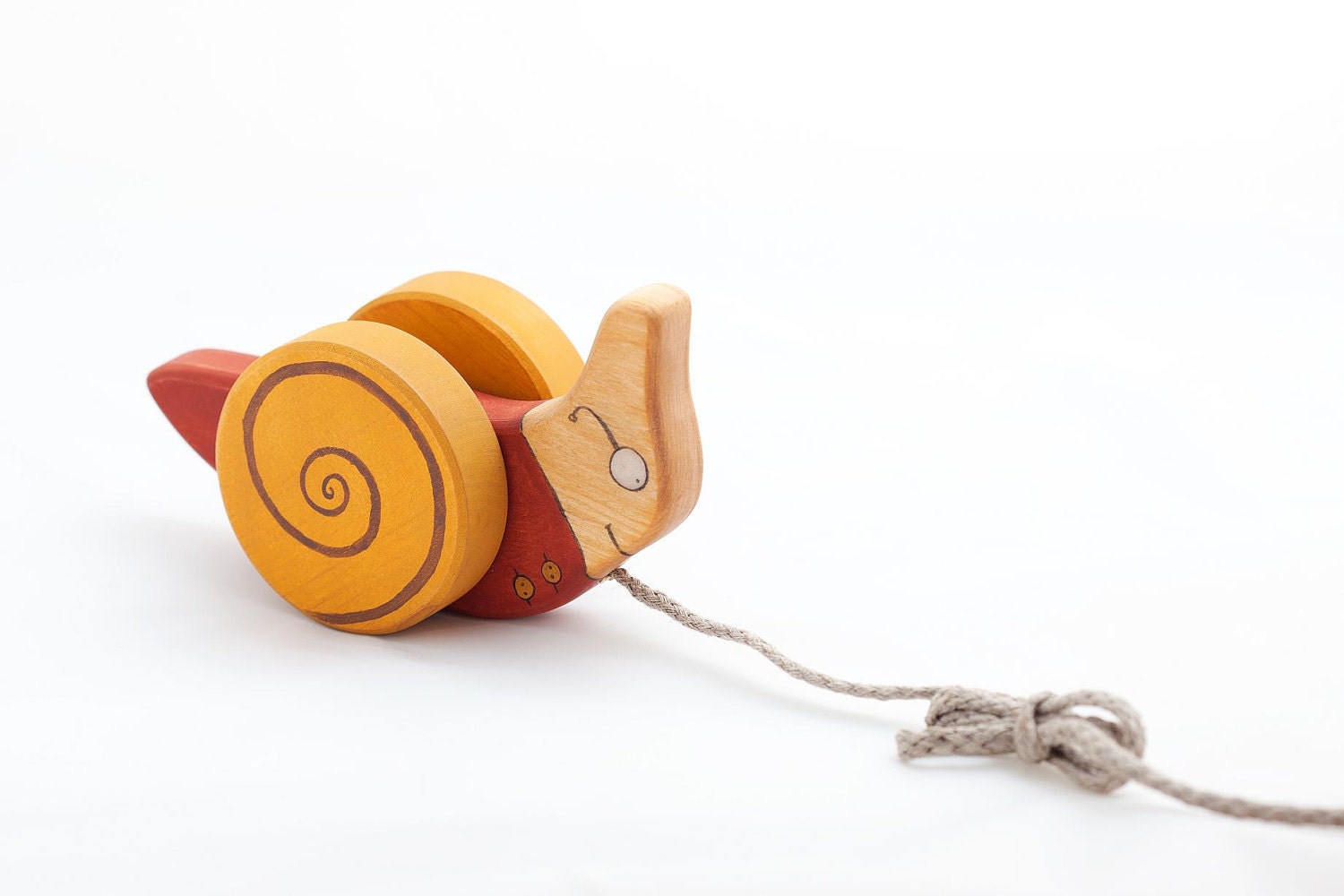 Wooden Toy, eco-friendly kids Red Snail pull toy