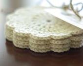 Doily Crochet Coaster Set of 4 - Off White - Round 4.75" / 12cm