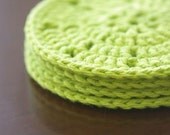 Doily Crochet Coaster Set of 4 - Lime Green - Round 4.25" / 10.5cm