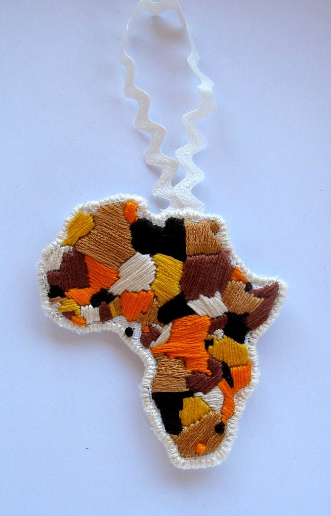 Handmade embroidered ornament celebrating love for Africa
