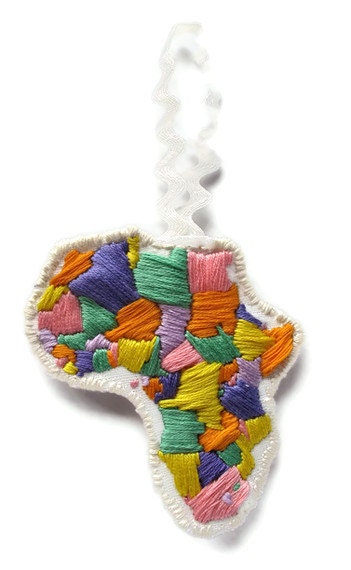 Africa embroidered ornament in pastels for Kwanzaa or Christmas