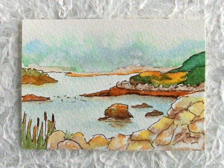 Nova Scotia Original Watercolor Painting Small format ACEO Peggy's Cove