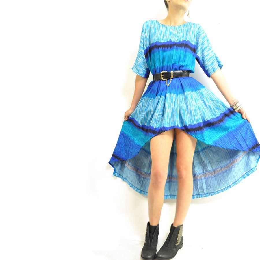 ViNTAGE OMBRE COLORFUL FiSHTAiL Dress / custom high-low hem / batwing sleeves / best colors / m.