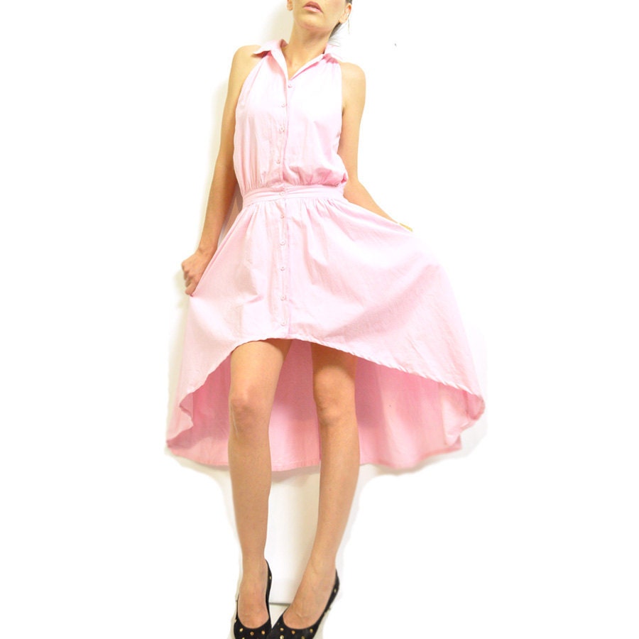 ViNTAGE PiNK HiGH-LOW CUSTOM DRESS / pale pink / slouchy / chic pockets / custom hem / xs-m.