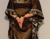 Vintage Kaftan Dress Chocolate Brown fitted 1970s 1980s