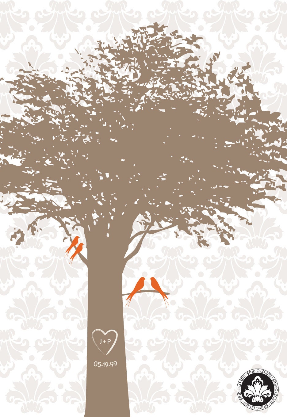 PERSONALIZED TREE PRINT // 8x10 // 1st Anniversary Paper Gift or Wedding Gift. StudioLO2011