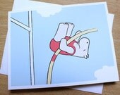 Hippo Cards - Pole Vault Blank Card (Set of 6) - GrizzlyBearGreetings