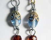 Blue, red and gold dangle earrings
