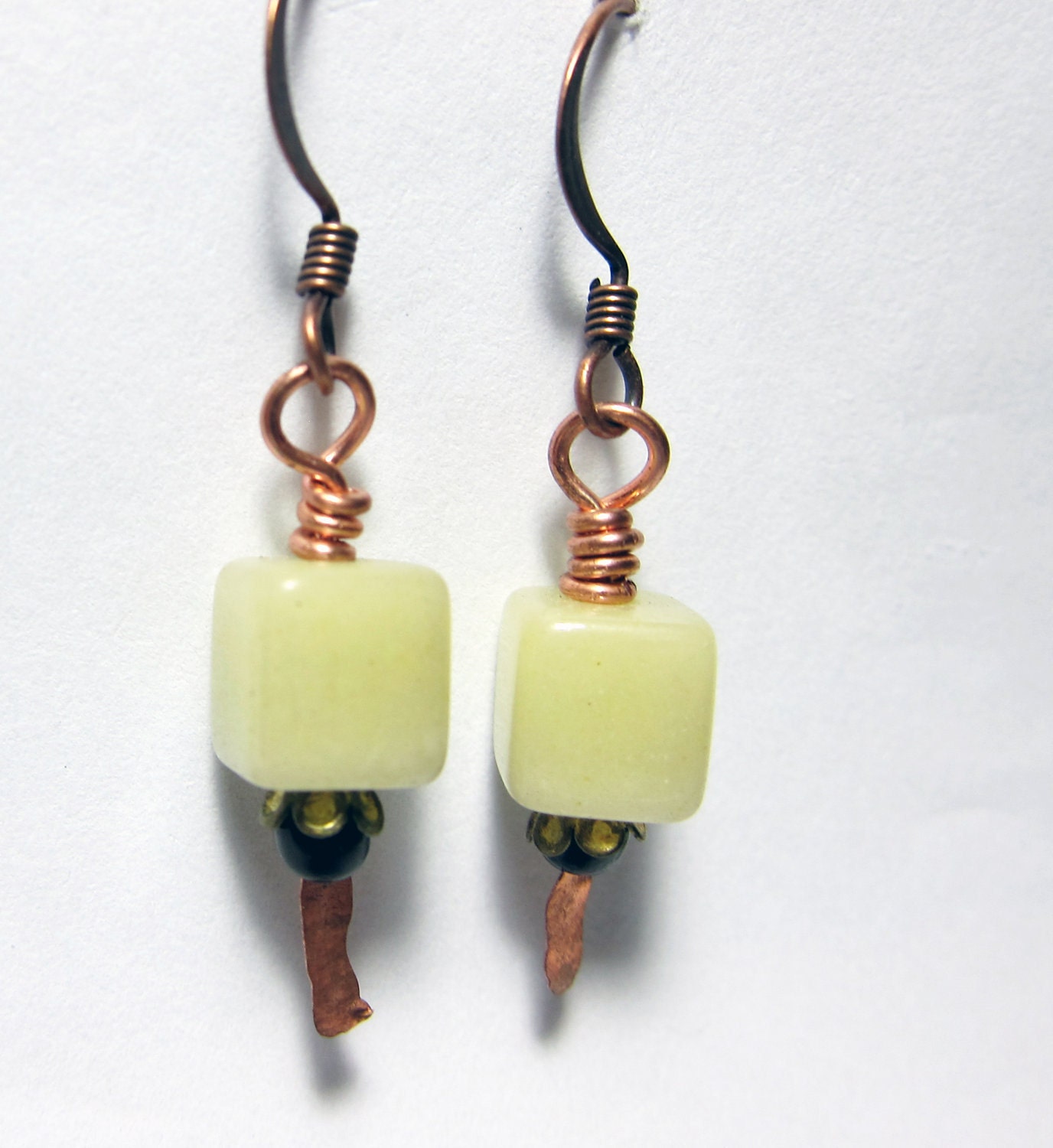 Yellow cube dangle earrings