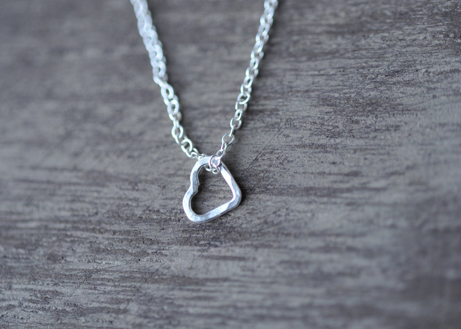 Sterling Silver Tiny Hammered Heart Necklace