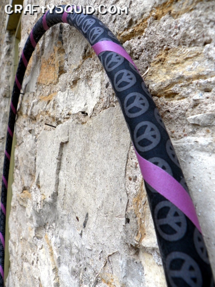 Peace Sign Hula Hoop: Black and Gray Fabric with Choice of Colored Grip Tape