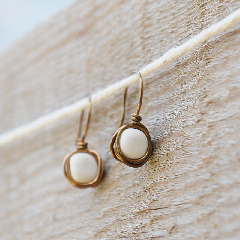 White Earrings - everyday earrings - simple earrings - wire wrapped earrings