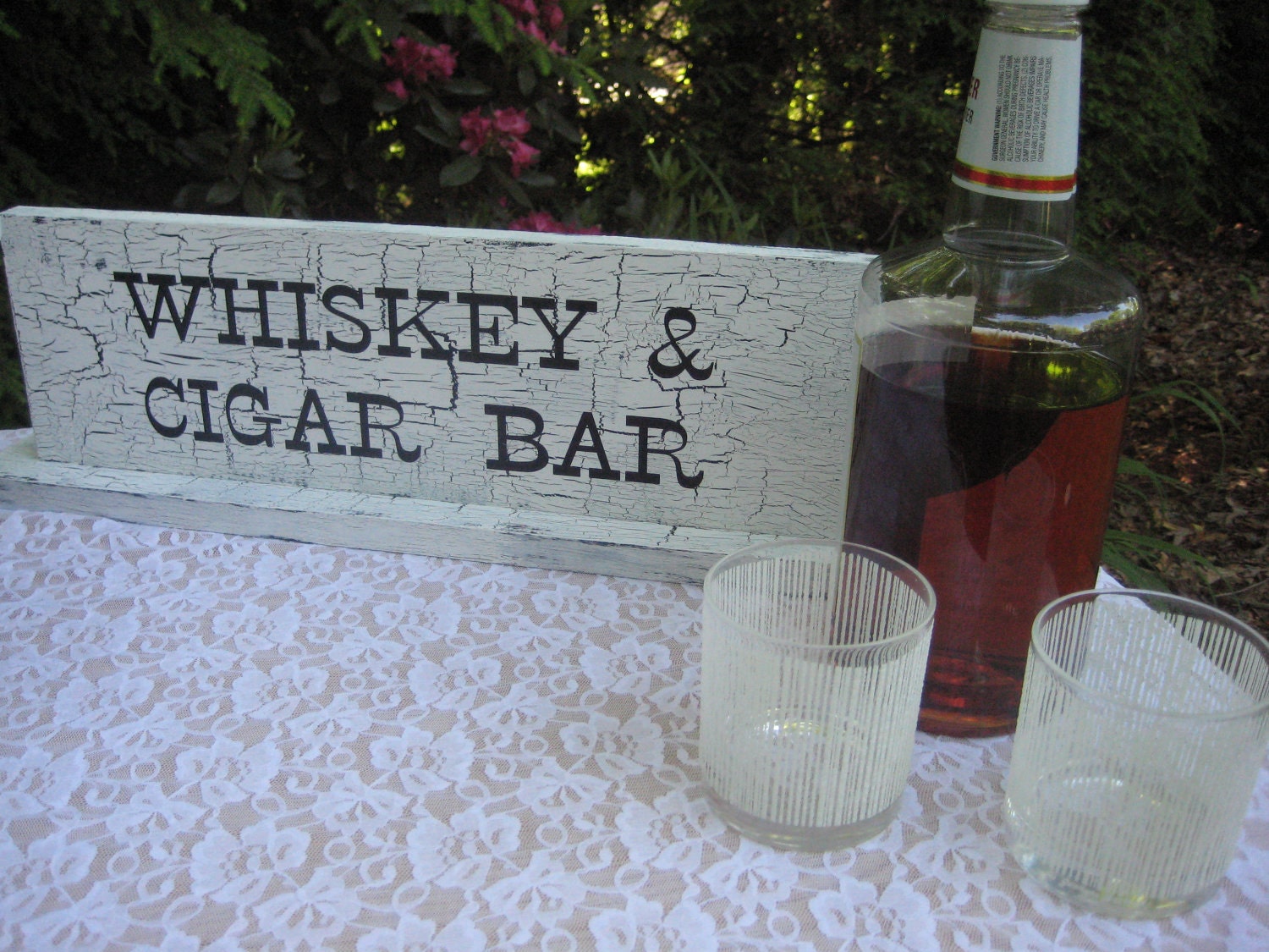 Wedding Sign Whiskey Cigar Bar Table Vintage Shabby Chic Finish