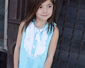 Caribbean Blue Cotton Lightweight Corduroy Ruffled Front Dress w/ Fabric Covered Buttons