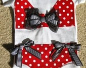 Baby Girl Faux Bikini Onesie Bodysuit Applique Red Polka Dot with Black Bows 3 6 9 12 18 24 months