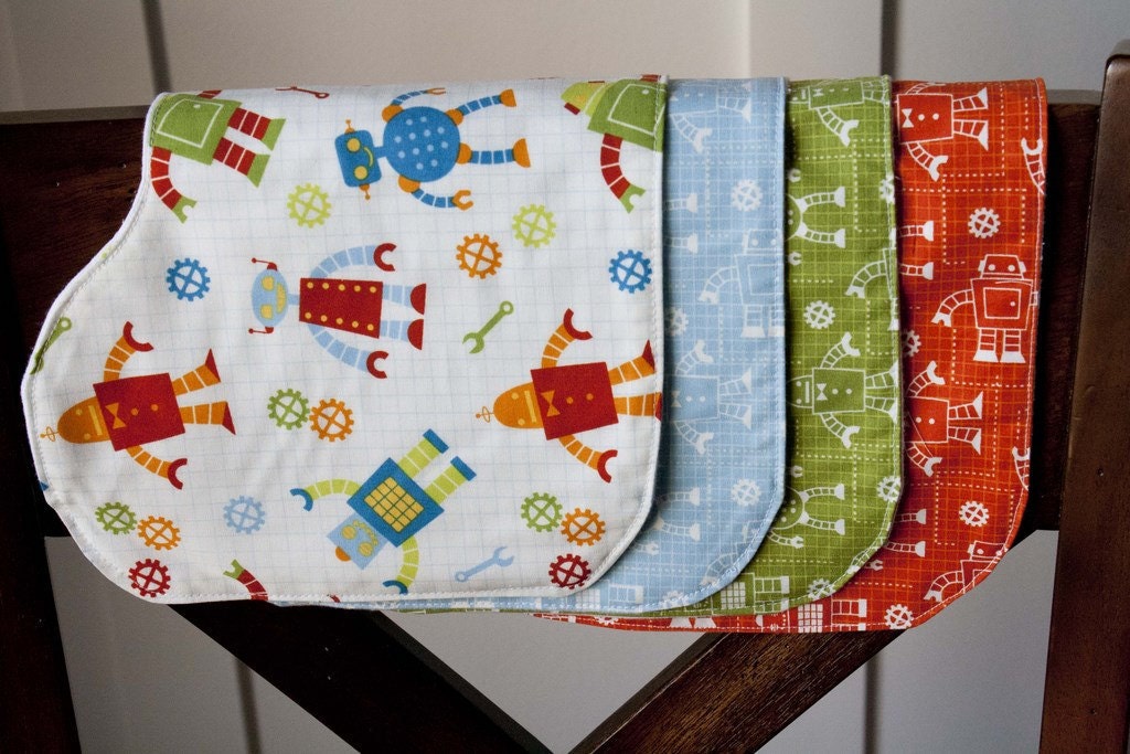 Contoured Burp Cloths, Set of 4 - Robots
