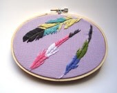 Feather hand embroidery hoop art tribal art boho nature