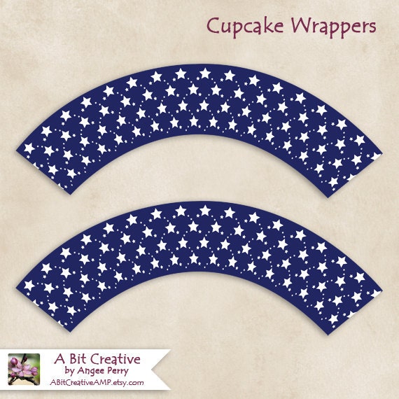 Graphic Design - Patriotic - 4th of July - Independence Day Party - Stars Cupcake Wrappers - DIY Printable