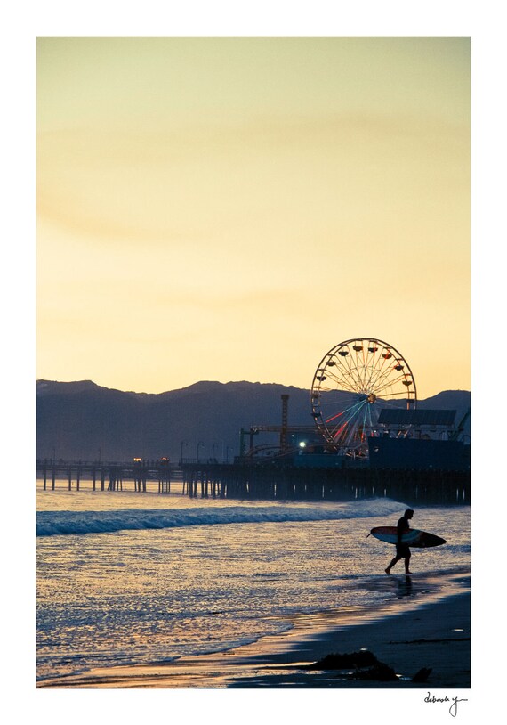 Santa Monica Pier Surf Photo - California Beaches, Ocean Photograph, Sunset, Art Prints, Seaside, Travel Photography, Santa Monica Surf