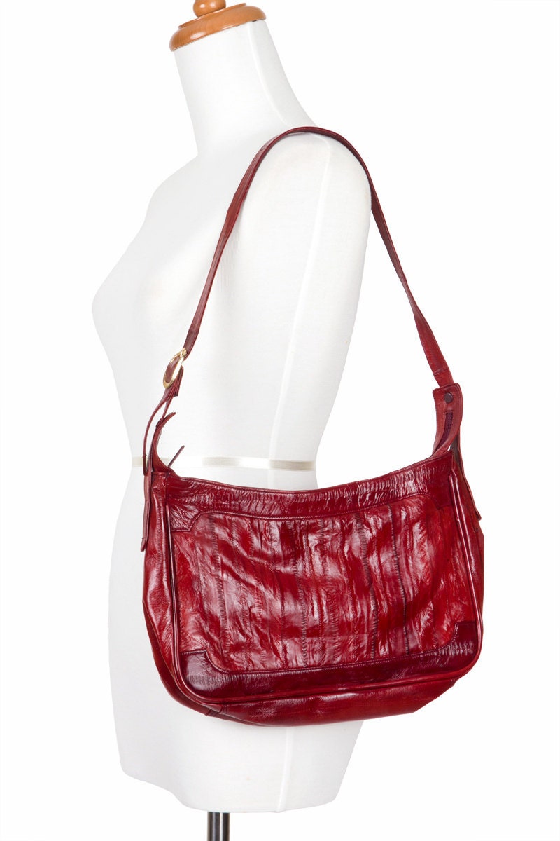 80s Vintage Bag Red Burgundy Eelskin Purse