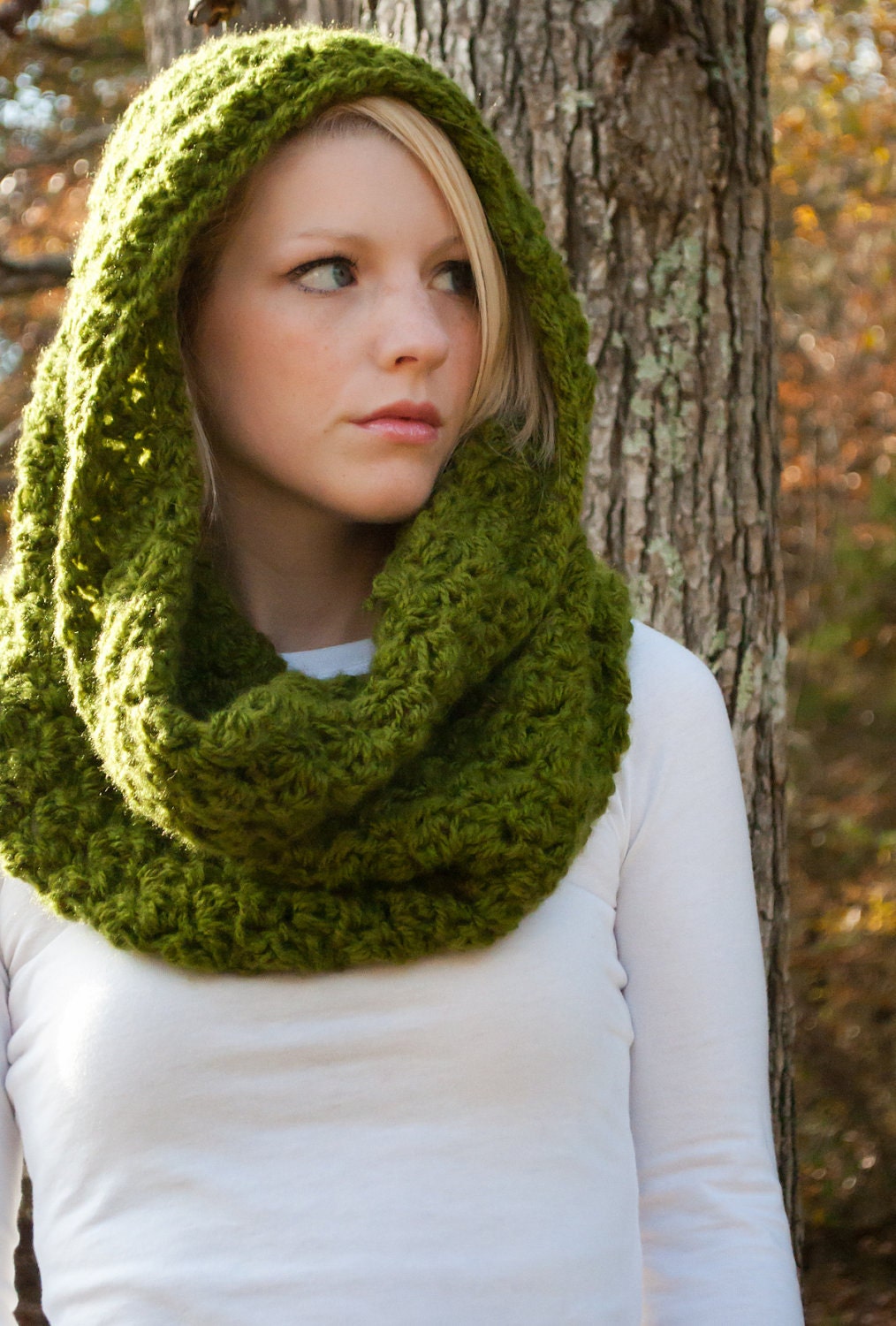 The Chunky Cowl Scarf Shawl Hood - Olive Drab Green