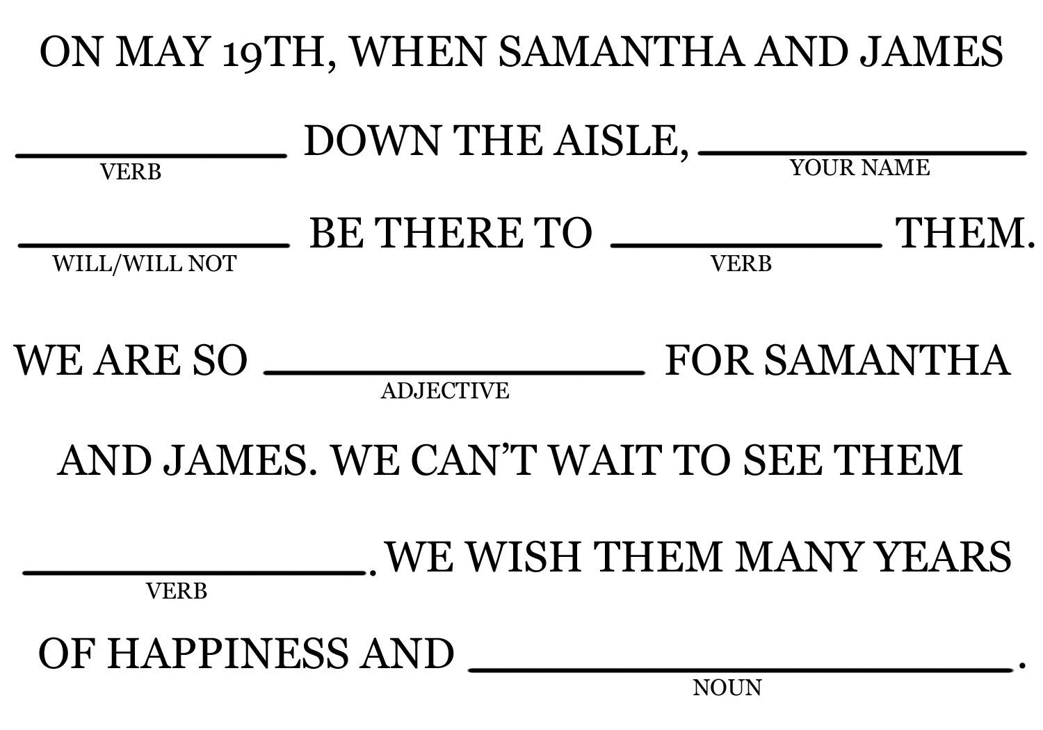 Custom Printable Wedding Mad Lib RSVP Card